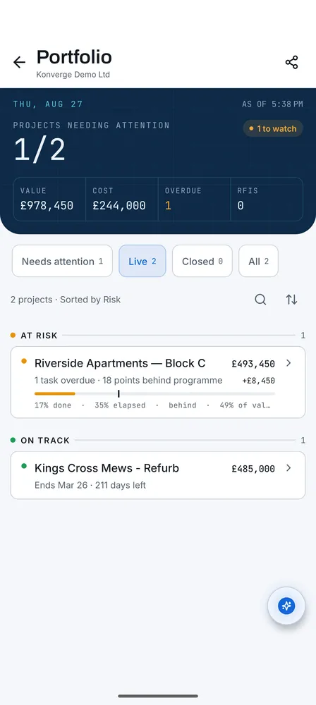 reports screen in Konverge